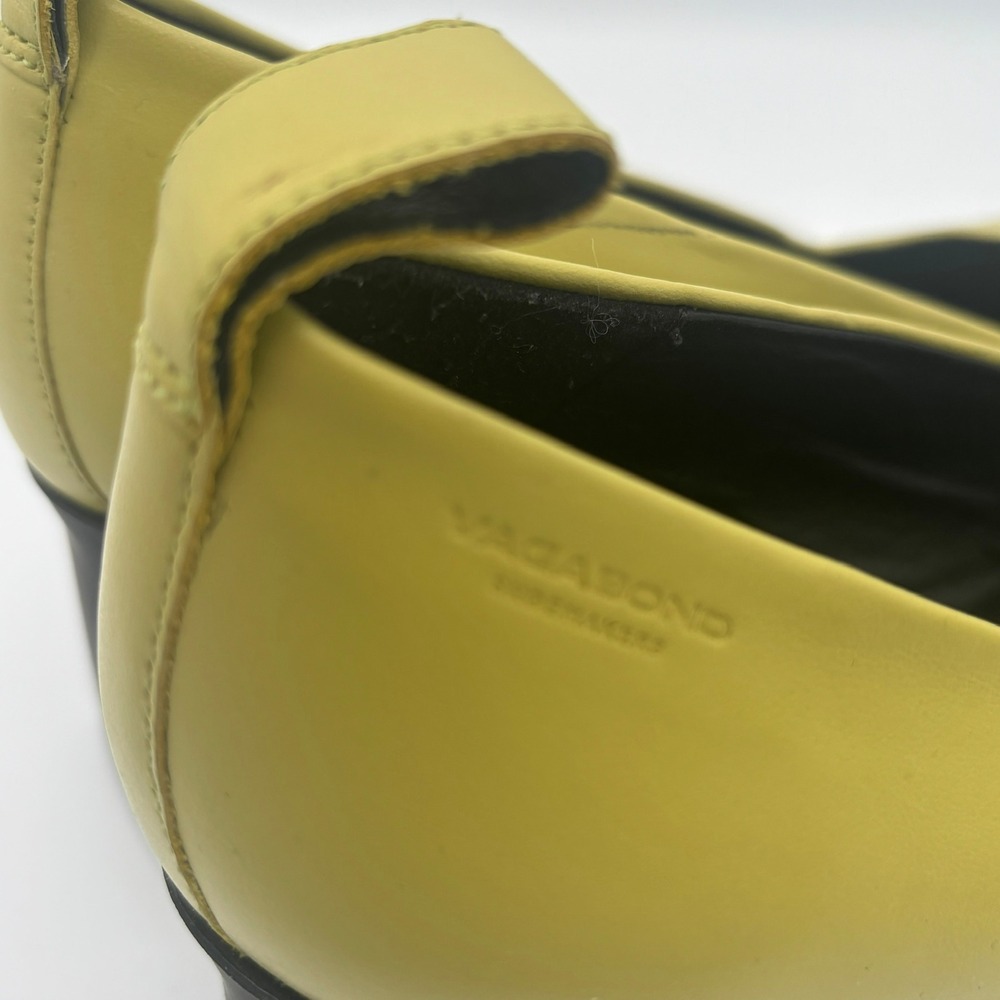 Vagabond Hedda Pumps Sz 39 Yellow Green Chartreuse Square Toe Block Heel Retro - Picture 9 of 12